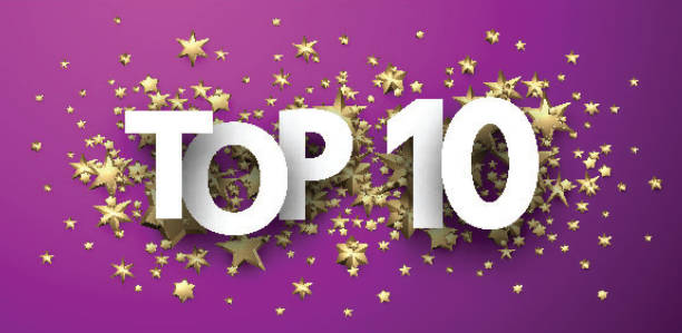топ 10 знак с золотыми звездами. заголовок рейтинга. - music backgrounds gold star stock illustrations