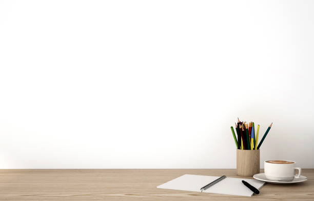 istock Workspace of kitchenware and stationary on wood table and white background 1019274774