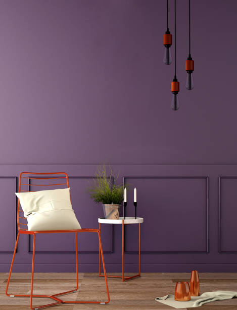 istock interior design for reception area in modern style with plant , chair ,table and many props on wood floor and purple wall /3d rendering/3d illustration 1019275156