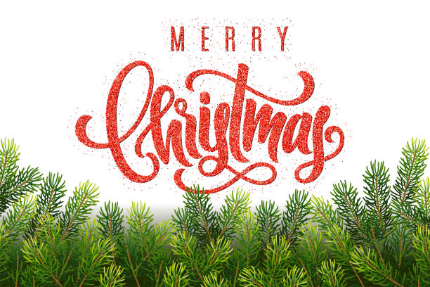 istock Merry Christmas hand lettering on greeting background with a fir tree branches. Template for a banner, poster, invitation 1019275172