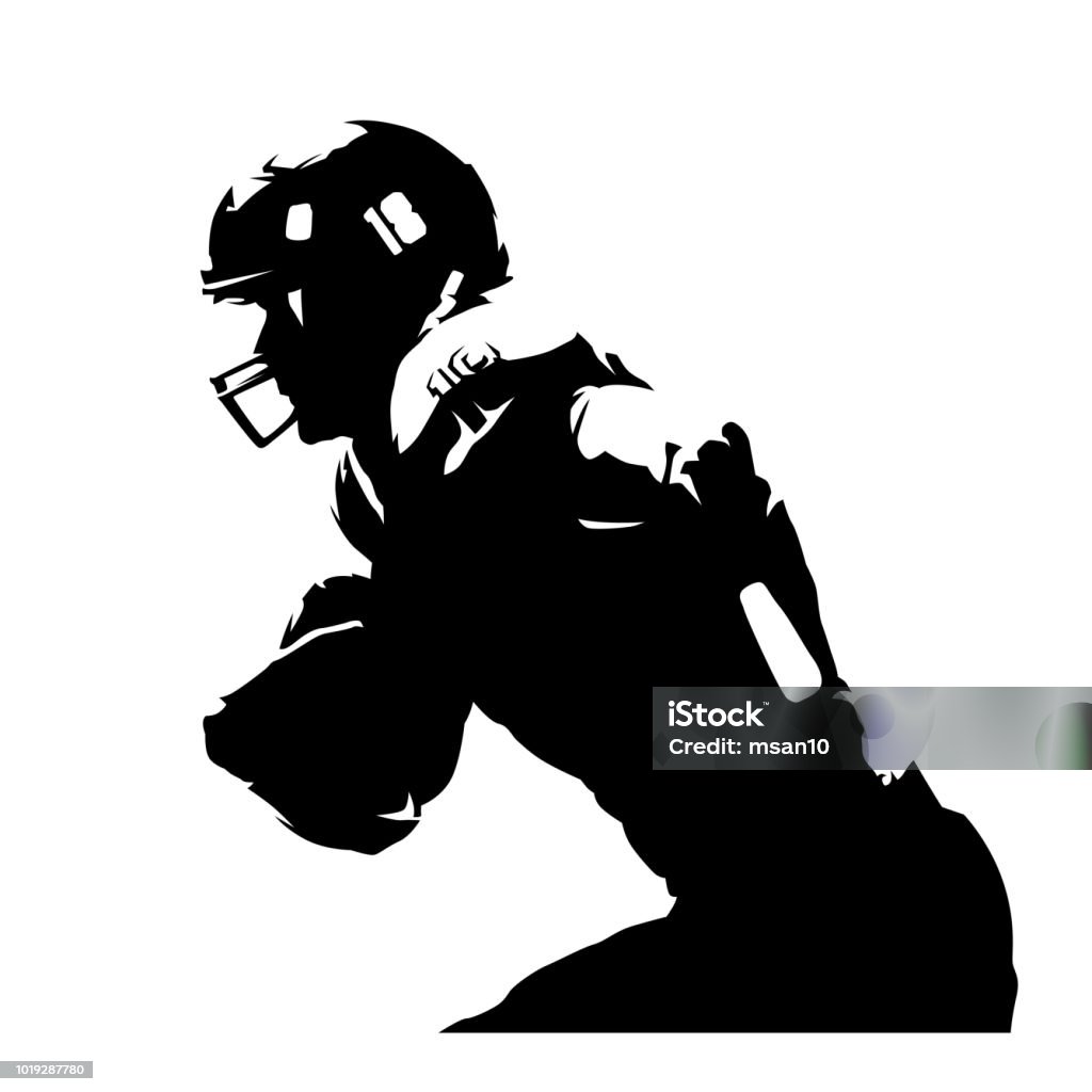 American football player, abstract isolated silhouette. Ink drawing. Team sport athlete American Football - Sport stock vector