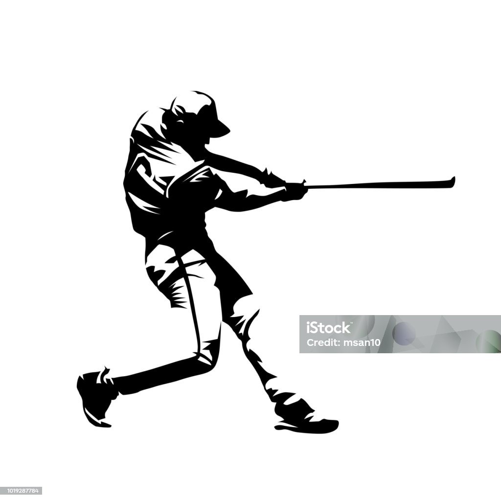 Baseball player, hitter swinging with bat, abstract isolated vector silhouette, ink drawing Baseball - Sport stock vector