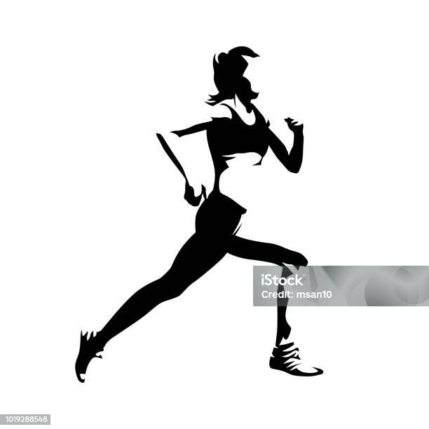 Running Woman Side View Isolated Vector Silhouette Active Girl Ink Drawing Stock Illustration - Download Image Now