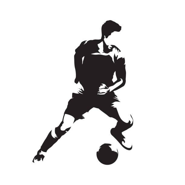 футболист, бегущий с мячом, футболом. футболист изолированный векторный силуэт - soccer player stock illustrations