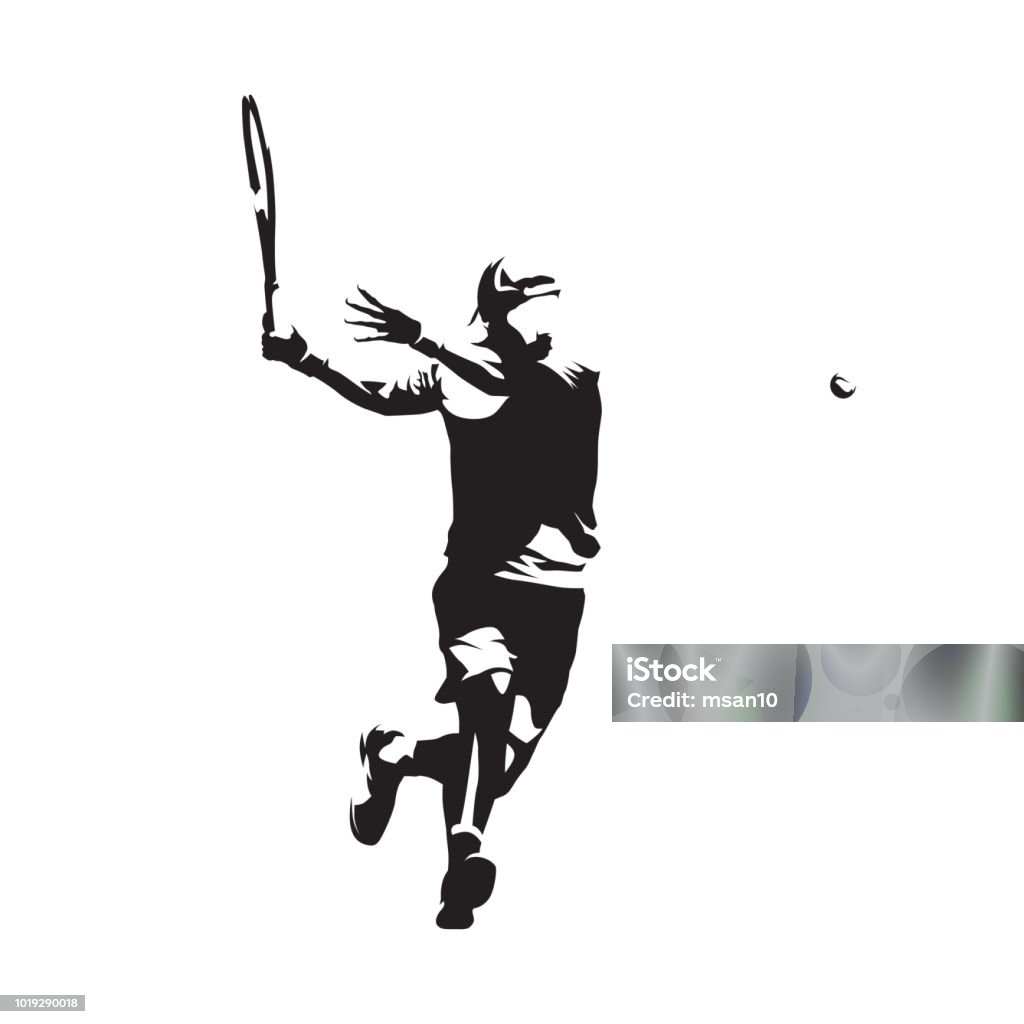 Joueuse de tennis, silhouette vecteur isolés. Dessin à l’encre - clipart vectoriel de Tennis libre de droits