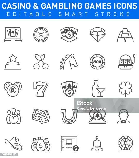 Casino And Gambling Games Icons Editable Stroke Stock Illustration - Download Image Now - Icon Symbol, Casino, Luck