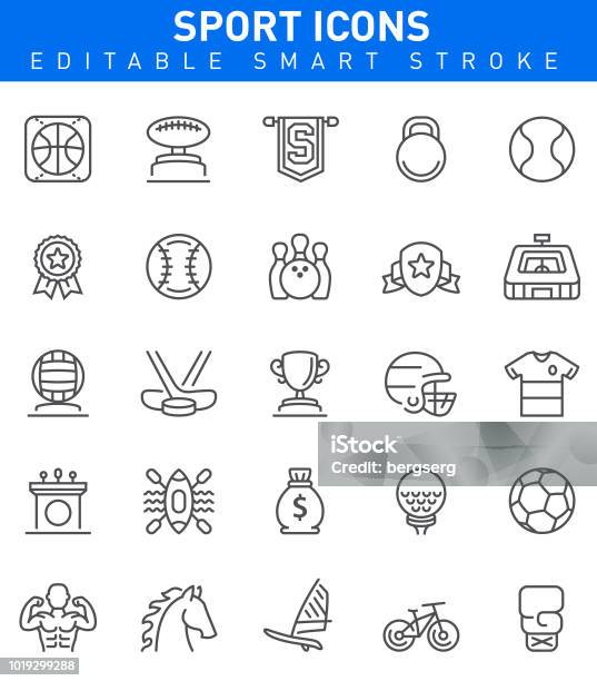 Sport And Achievement Icons Editable Stroke Stock Illustration - Download Image Now - Icon Symbol, Stadium, Soccer