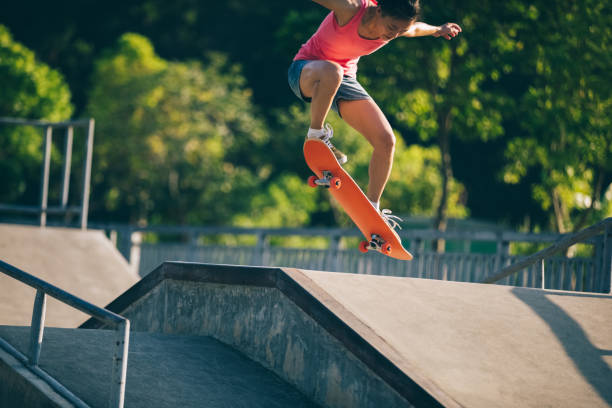 istock skateboarder skateboarding on skatepark ramp 1019299328