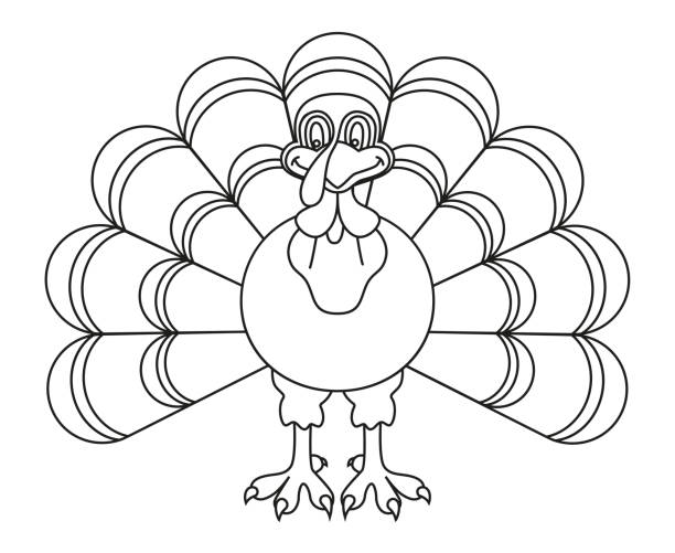 illustrazioni stock, clip art, cartoni animati e icone di tendenza di linea arte bianco e nero ringraziamento tacchino - turkey thanksgiving farm meal