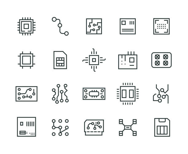 абстрактный набор значков электроники - circuit board abstract boarding technology stock illustrations