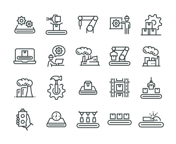 massenproduktion-icon-set - symbol computer icon icon set monochrome stock-grafiken, -clipart, -cartoons und -symbole