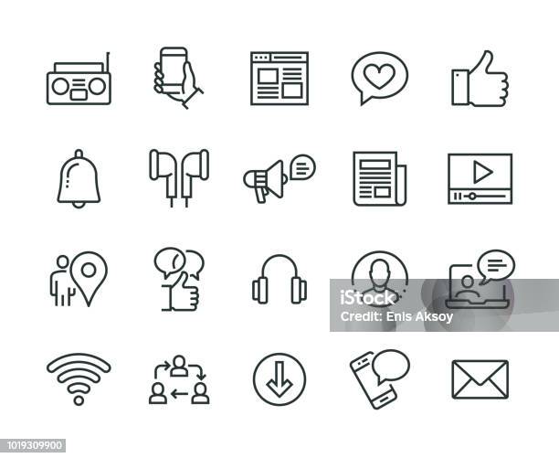 Social Media Icon Set Stock Illustration - Download Image Now - Headphones, Icon Symbol, Page