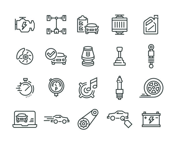 zestaw ikon funkcji samochodu - industrial equipment audio stock illustrations