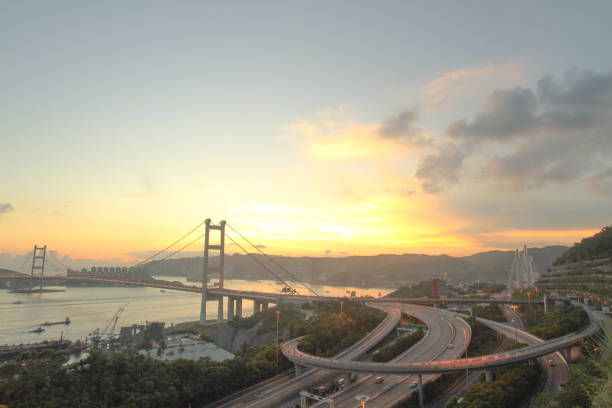 istock a beautiful Tsing Ma Bridge at sunset in Hong Kong 1019310448