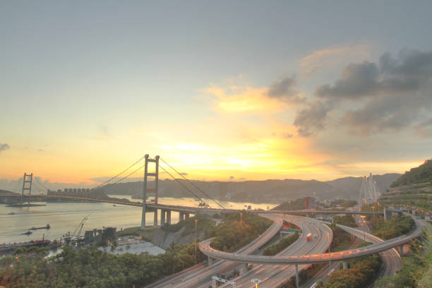 istock a beautiful Tsing Ma Bridge at sunset in Hong Kong 1019310590