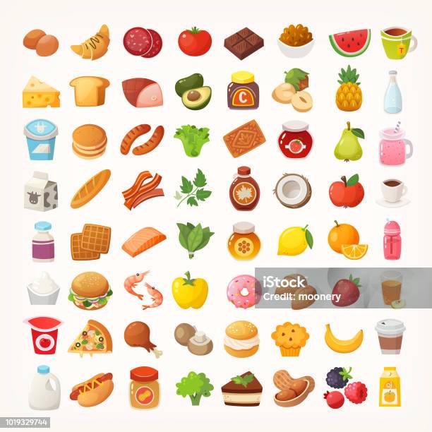 Big Number Of Foods From Various Categories Isolated Vector Icons Stock Illustration - Download Image Now