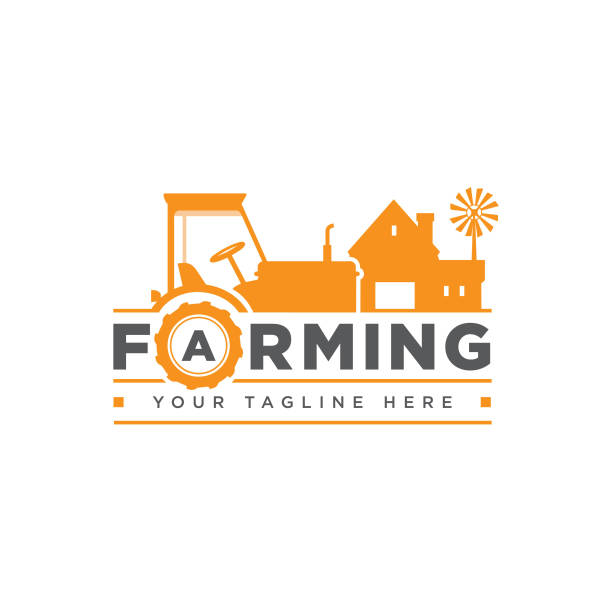 ilustraciones, imágenes clip art, dibujos animados e iconos de stock de diseño de logotipo vectorial de cultivo - farmer farm agriculture tractor
