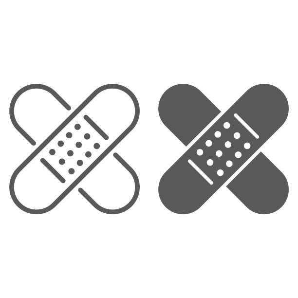 stockillustraties, clipart, cartoons en iconen met zelfklevende gips lijn en glyph pictogram, nood- en geneeskunde, patch teken, vector graphics, een lineaire patroon op een witte achtergrond, eps 10. - lichamelijk letsel
