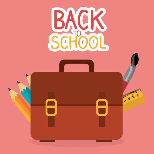 back to school label with portfolio back to school label with portfolio vector illustration design kindergarten portfolio stock illustrations