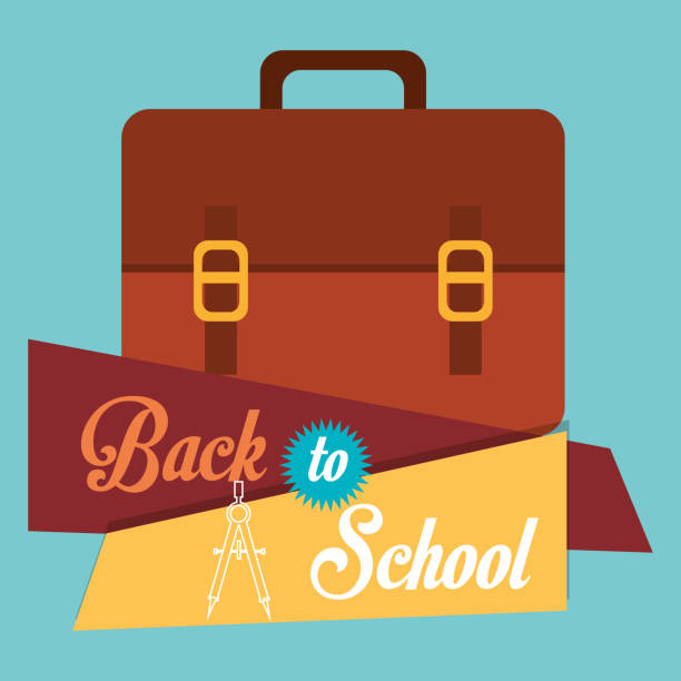 back to school label with portfolio back to school label with portfolio vector illustration design kindergarten portfolio stock illustrations