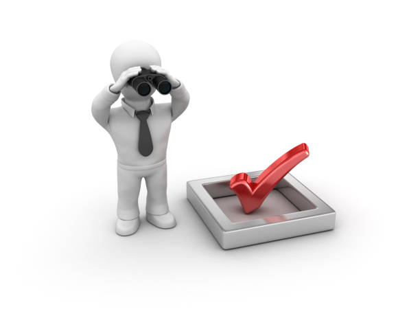 istock 3D Check List and Business Character with Binoculars - 3D Rendering 1019358912