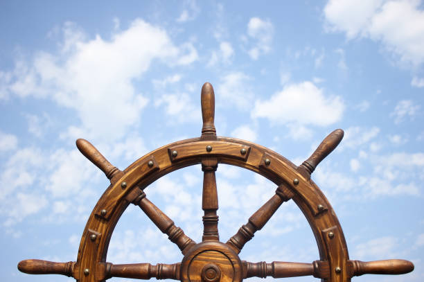 istock Steering hand wheel ship on white background 1019359186