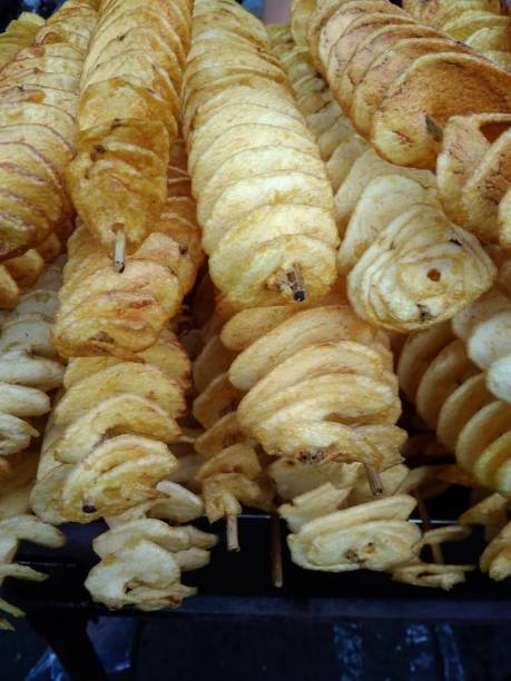 istock photo stack of spiral fried potato 1019362174