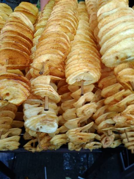 istock photo stack of spiral fried potato 1019362888