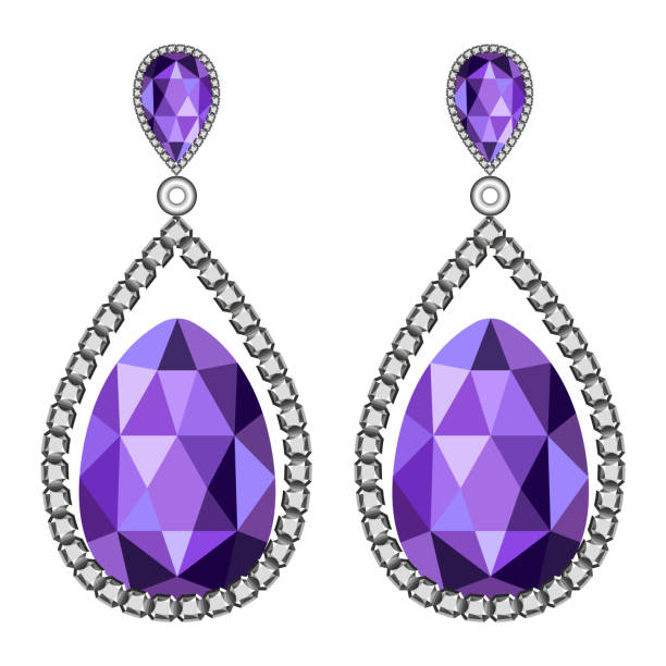 ilustrações de stock, clip art, desenhos animados e ícones de amethyst earrings mockup, realistic style - malachite mineral stone jewelry