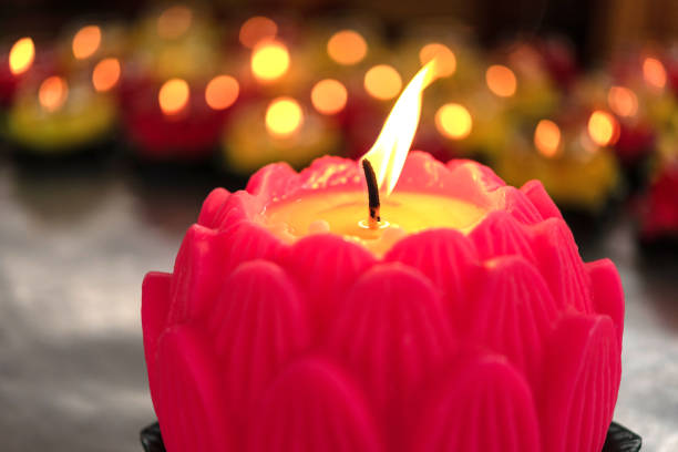 istock Flower candles burning at night. 1019370940