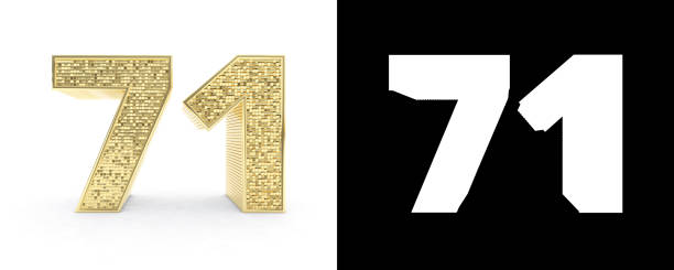 istock Golden number seventy one (number 71) on white background with drop shadow and alpha channel. 3D illustration 1019374554