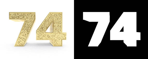 istock Golden number seventy four (number 74) on white background with drop shadow and alpha channel. 3D illustration 1019374968