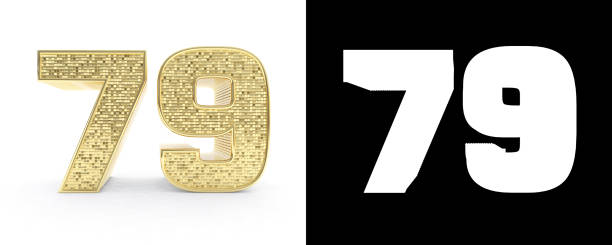 istock Golden number seventy nine (number 79) on white background with drop shadow and alpha channel. 3D illustration 1019375210