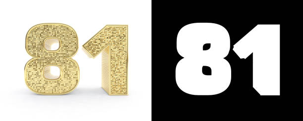 istock Golden number eighty one (number 81) on white background with drop shadow and alpha channel. 3D illustration 1019375424