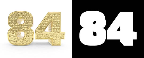 istock Golden number eighty four (number 84) on white background with drop shadow and alpha channel. 3D illustration 1019375750