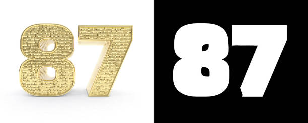 istock Golden number eighty seven (number 87) on white background with drop shadow and alpha channel. 3D illustration 1019376106