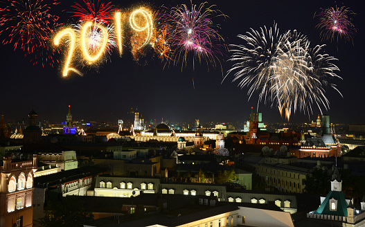 2019 New Year fireworks in Moscow