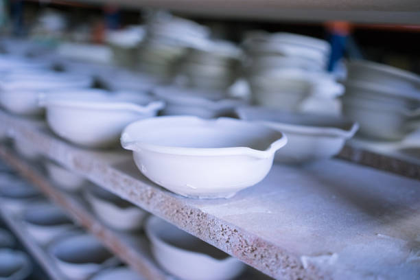 istock Ceramic dishes in working process. Creating ceramic pieces. Tradicional ceramic factory in spain 1019379906
