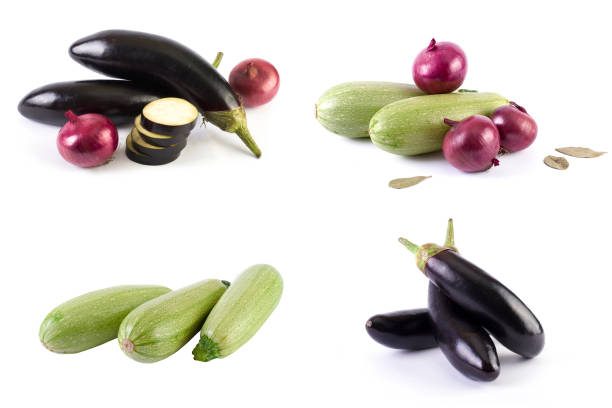 istock The red onions on a white background. Eggplant and cabbage on white background. 1019379914