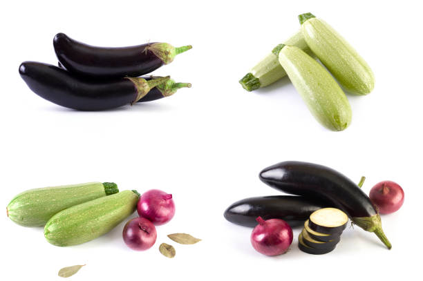 istock The red onions on a white background. Eggplant and cabbage on white background. 1019379994