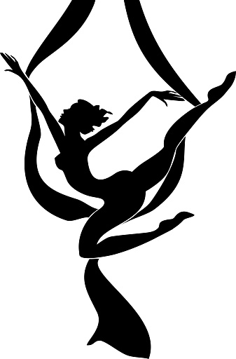 Silhouette of female dancer on aerial silk