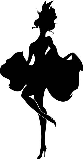 illustrazioni stock, clip art, cartoni animati e icone di tendenza di silhouette di ballerino cancan - showgirl