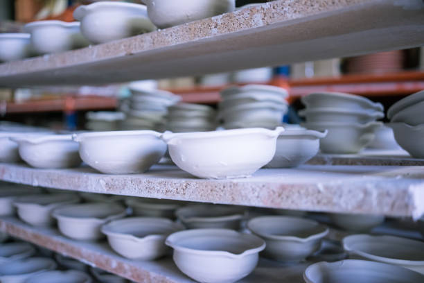 istock Ceramic dishes in working process. Creating ceramic pieces. Tradicional ceramic factory in spain 1019384564