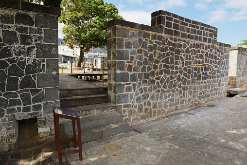 Port Louis, Mauritius - December 01, 2012: Aapravasi Ghat, the historic Immigration Depot colonial building complex in Port Louis, Mauritius. It is UNESCO World Heritage Site.