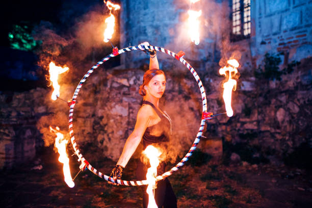 Fire dance Fire juggler performing at night acrobatic activity stock pictures, royalty-free photos & images