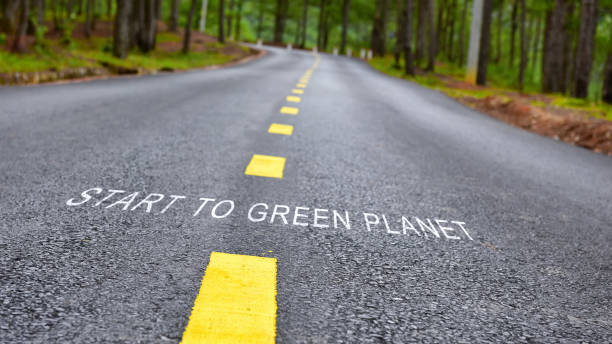 istock Start to green planet words on road surface 1019389838