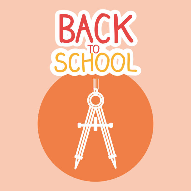 ilustrações de stock, clip art, desenhos animados e ícones de back tom school label with compass - education childhood school drawing compass