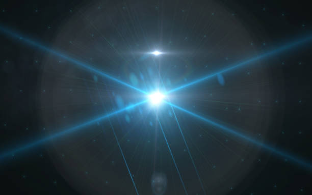 istock Anamorphic blue lens flare isolated on black background for overlay design or screen blending mode 1019392886