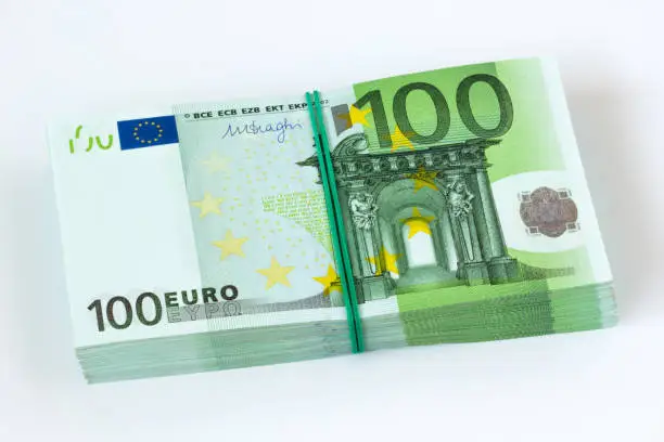 Pile of one hundred euro banknotes, studio shot