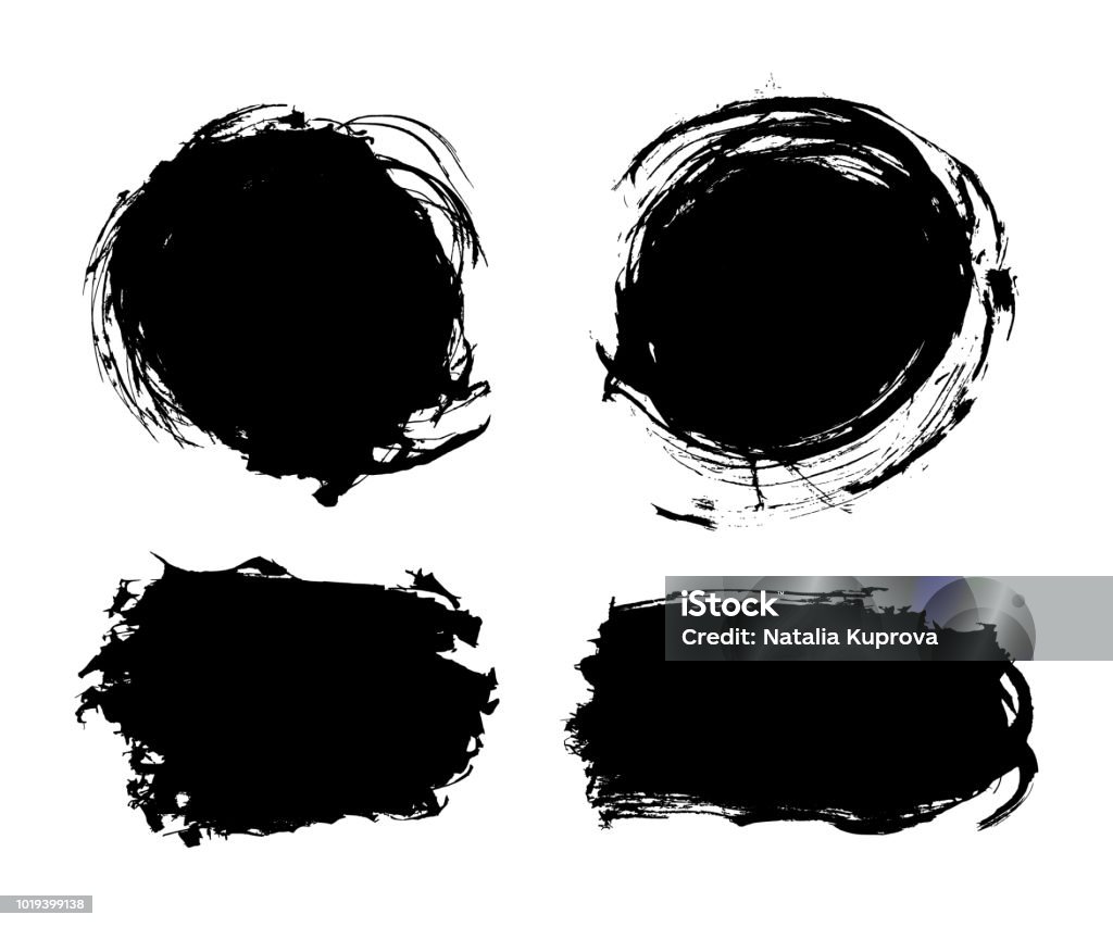 Tay Vẽ Các Nét Cọ Sơn Đen Trừu Tượng Hộp Tròn Vết Bẩn Hình Tròn Bộ ...